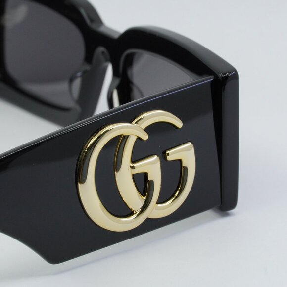 Gucci GG1425S 001 Sunglasses Black Rectangle Frame, Grey Lenses - Picture 8 of 11